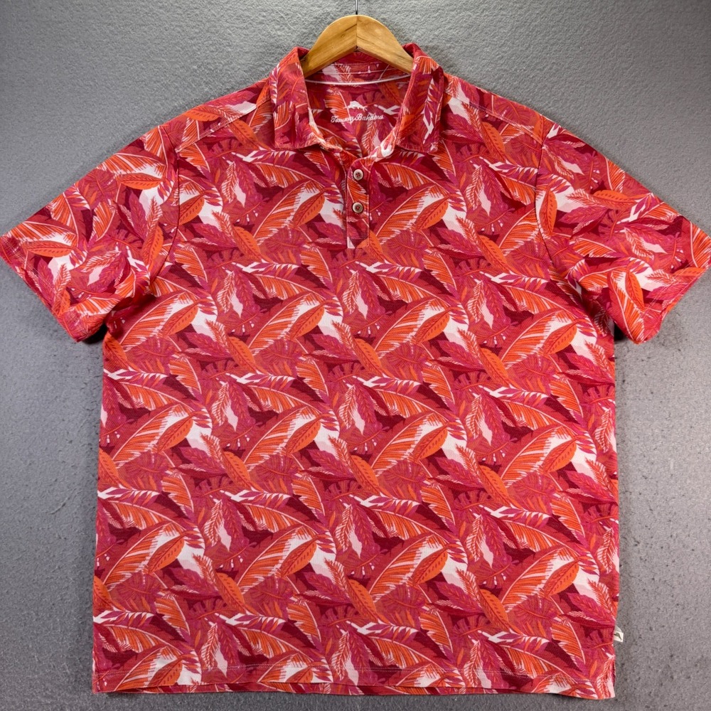 Tommy Bahama Hawaiian Polo‎ Shirt Mens XL Pink Supima Cotton Beach Surf Classic